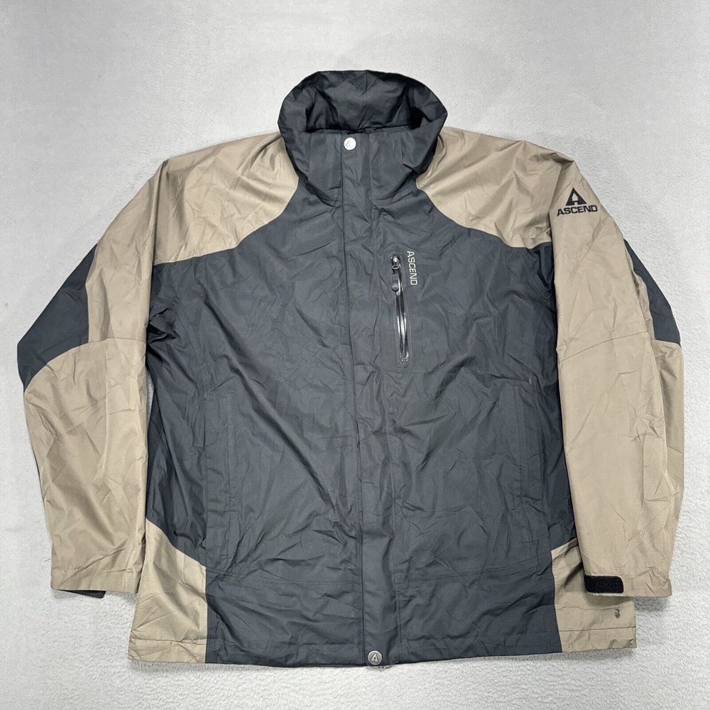 Ascend Jacket Mens XL‎ Brown Black Zip Windbreaker Lightweight Gorpcore No Hood